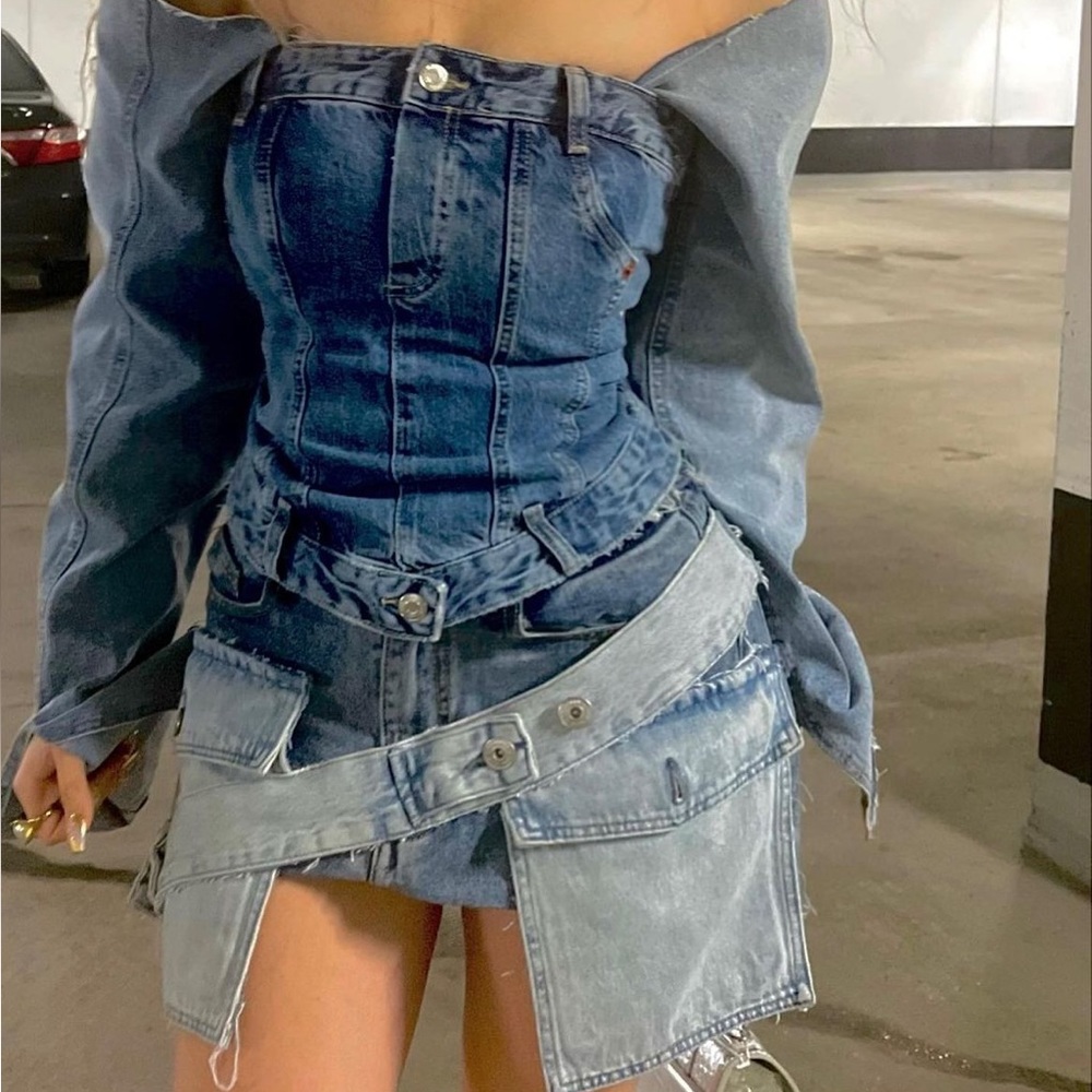 Reworked denim pocket skirt